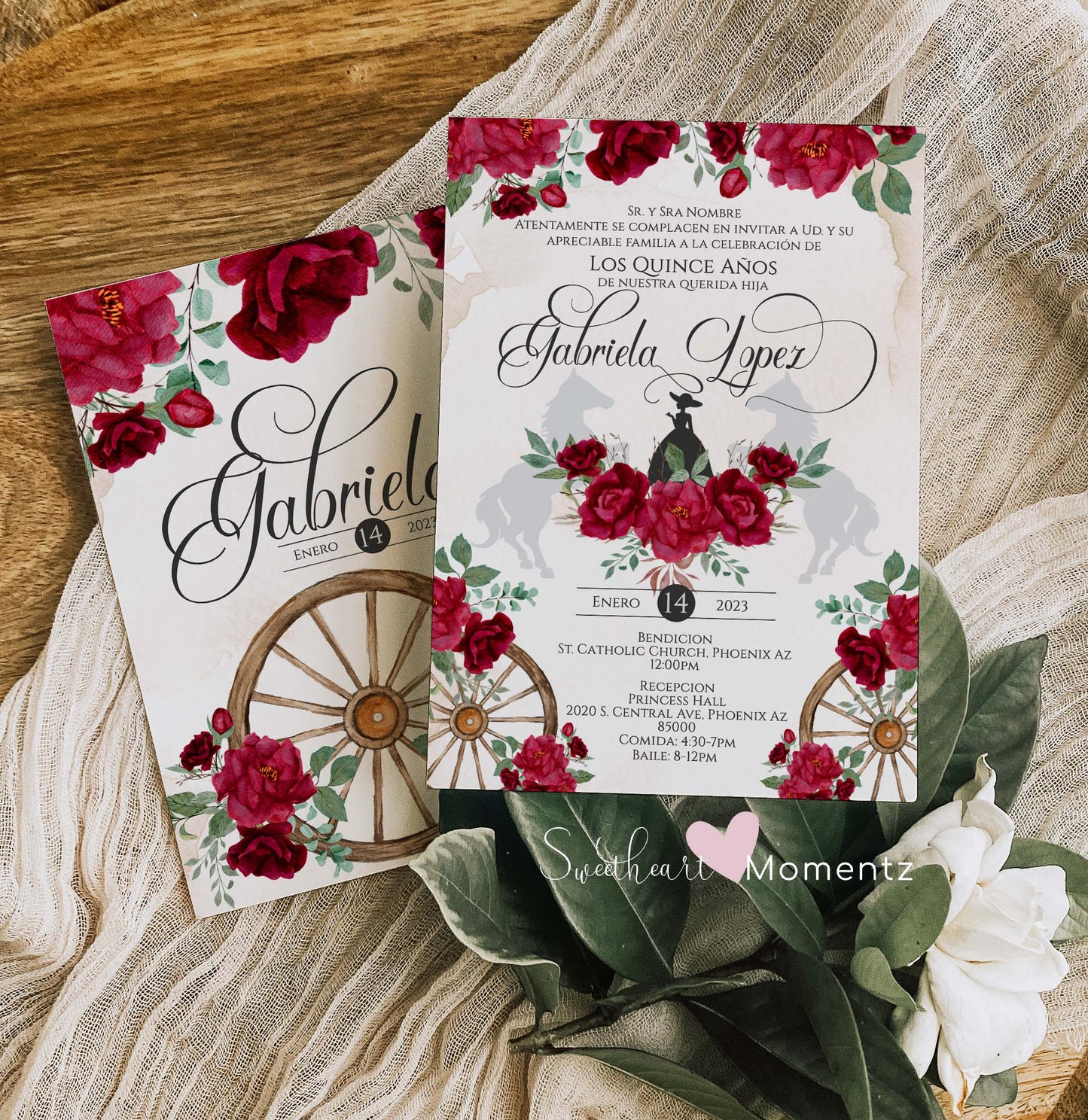 Red Charro Quinceanera Invitation Style: Gabriela