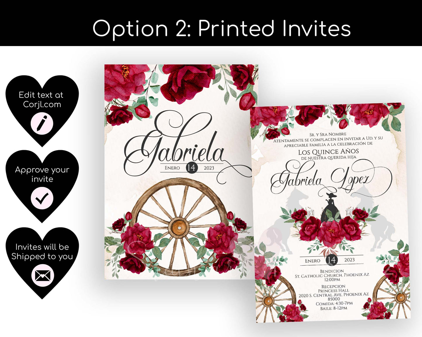 Red Charro Quinceanera Invitation Style: Gabriela