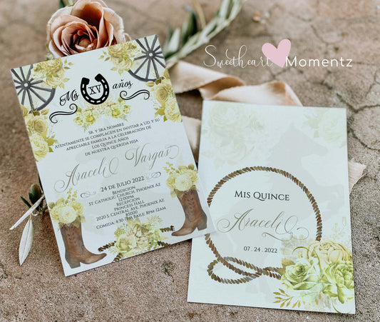 Yellow Charro Quinceanera Invitation Style: Araceli