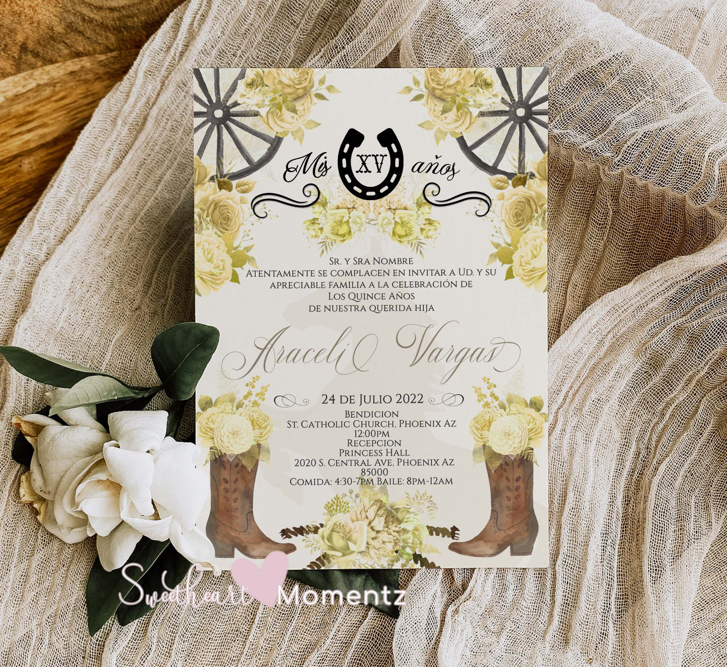 Yellow Charro Quinceanera Invitation Style: Araceli