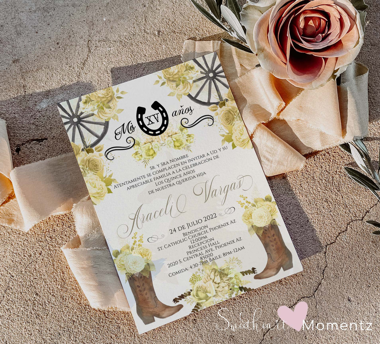 Yellow Charro Quinceanera Invitation Style: Araceli