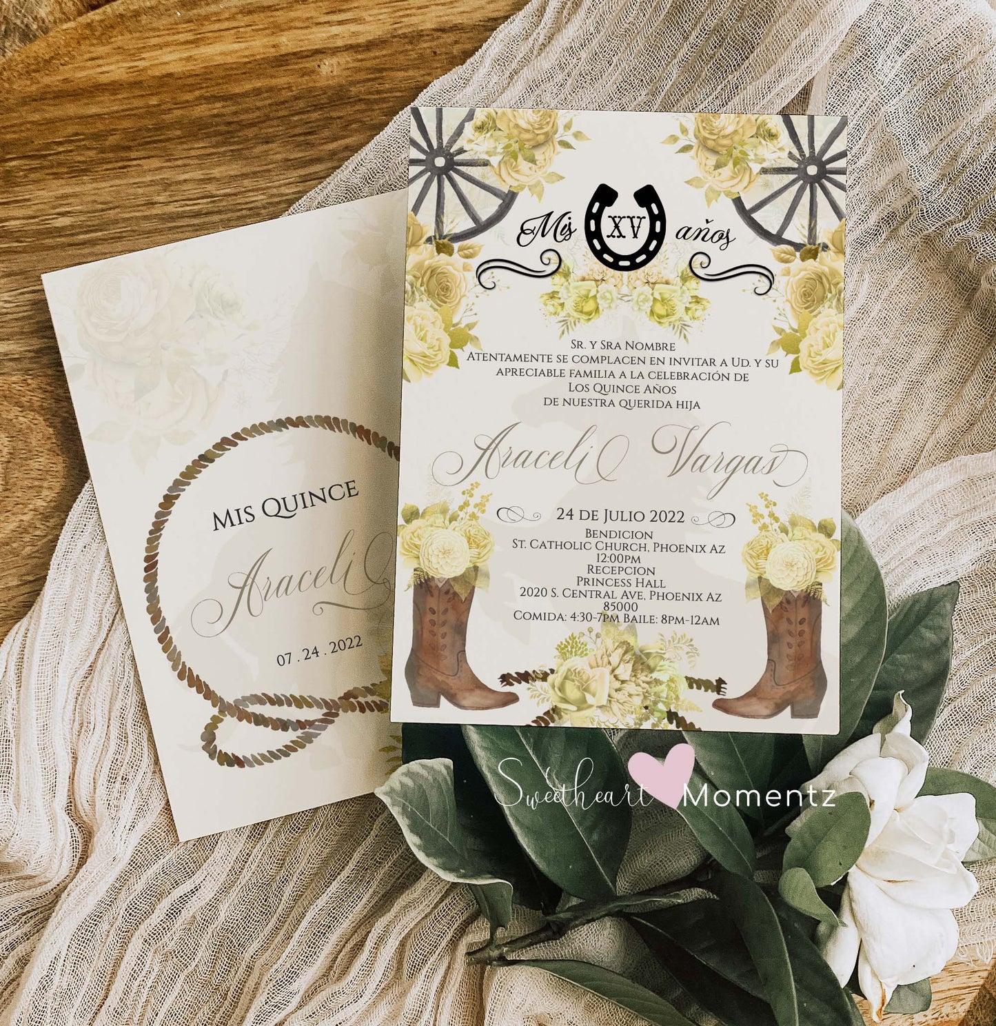 Yellow Charro Quinceanera Invitation Style: Araceli