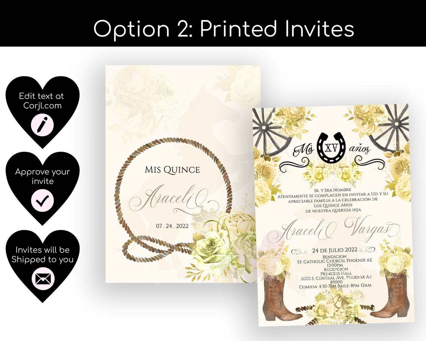 Yellow Charro Quinceanera Invitation Style: Araceli