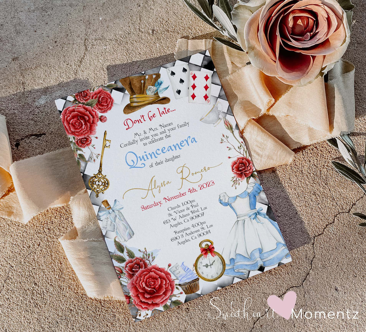 Alice in Wonderland Quinceanera Invitation