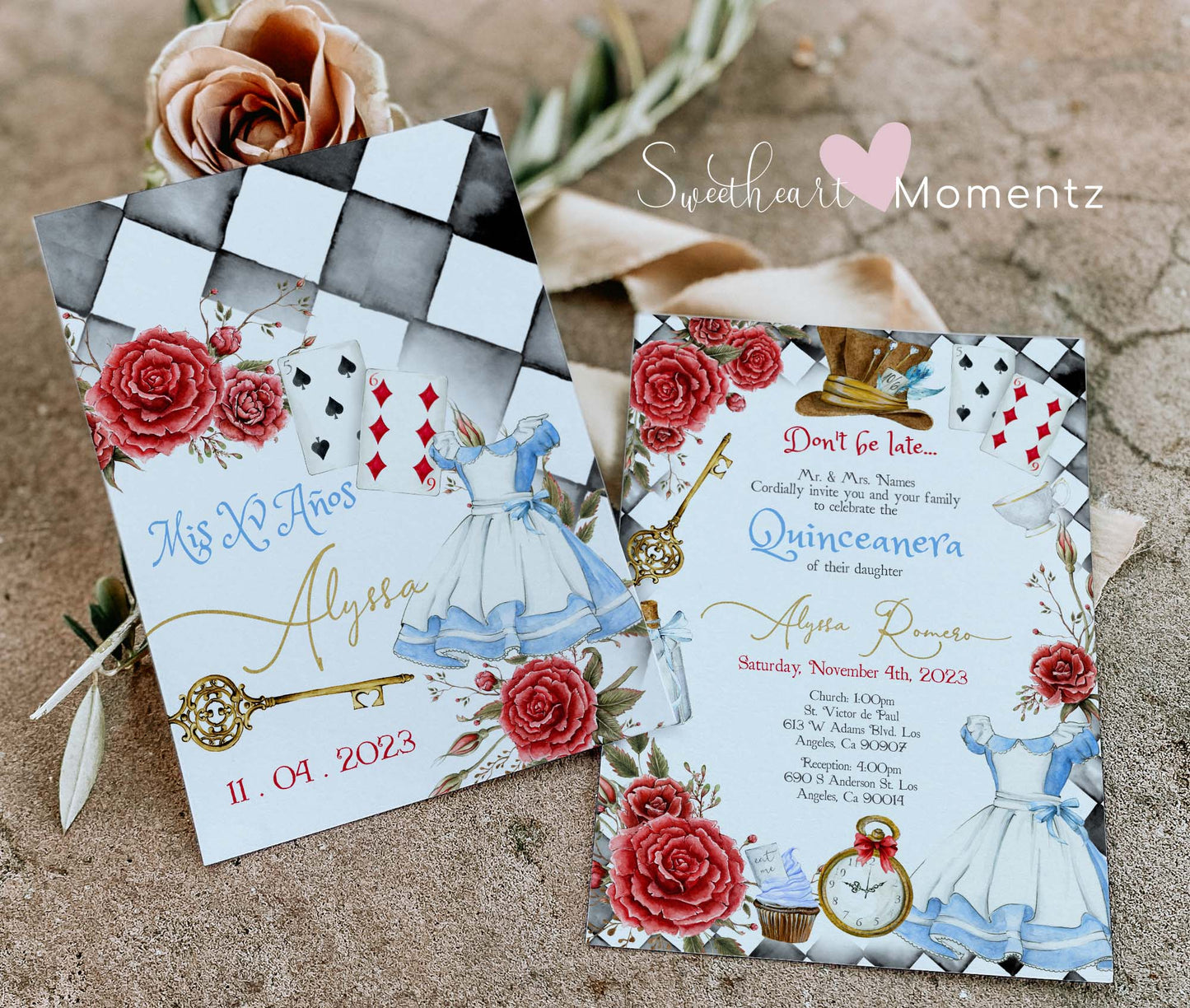 Alice in Wonderland Quinceanera Invitation