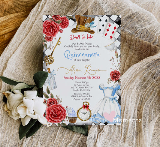 Alice in Wonderland Quinceanera Invitation