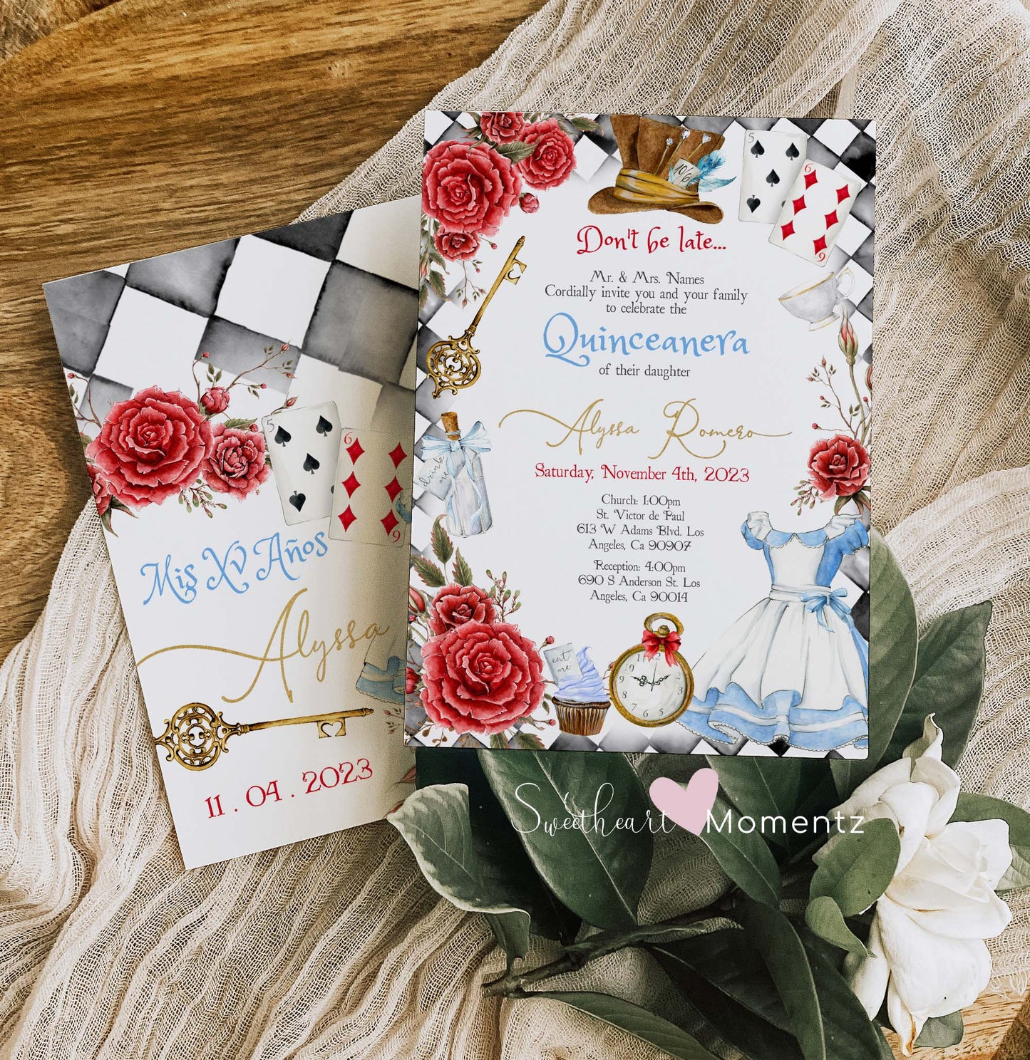 Alice in Wonderland Quinceanera Invitation