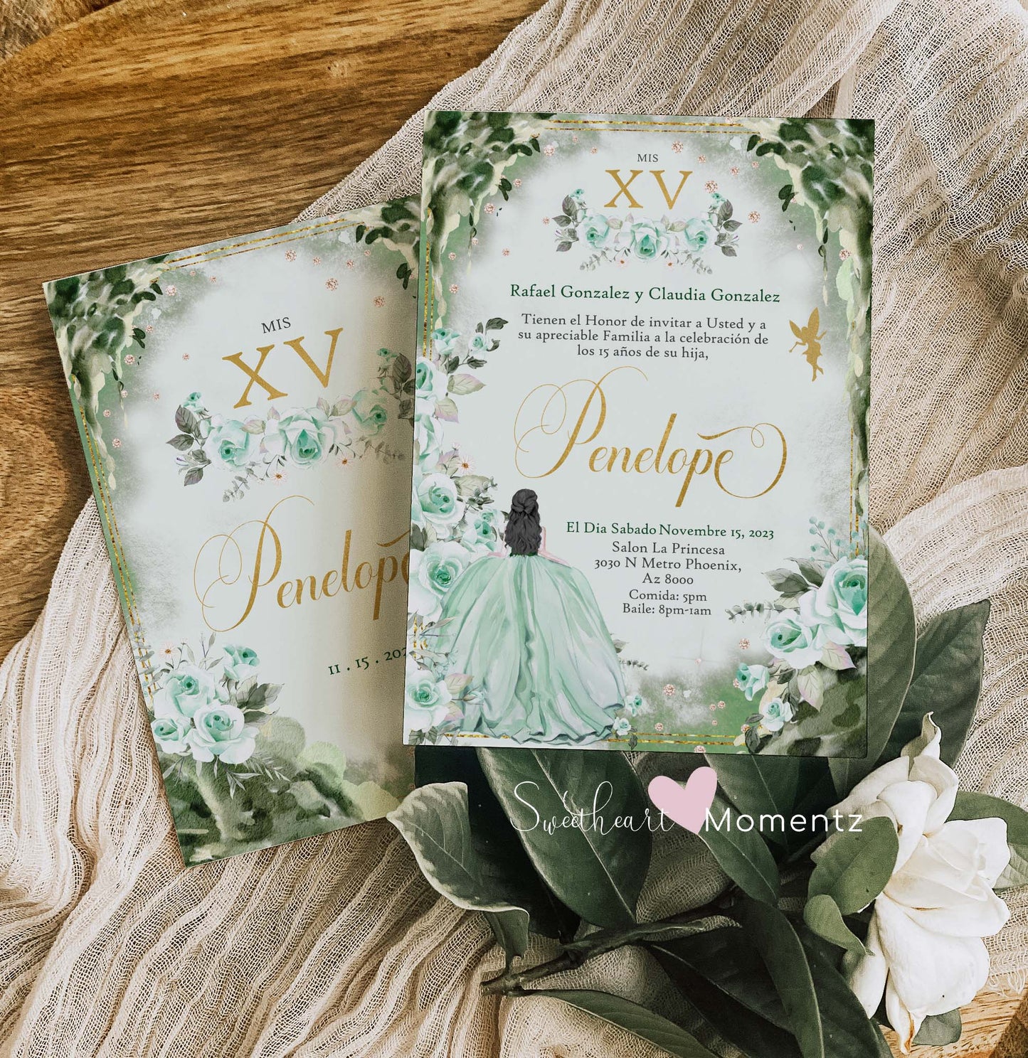 Emerald Green Enchanted Forest Quinceanera Invitation