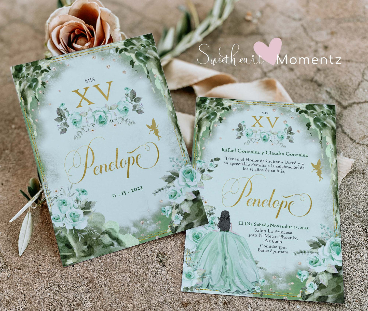 Emerald Green Enchanted Forest Quinceanera Invitation