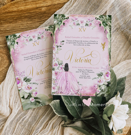 Pink Enchanted Forest Quinceanera Invitation