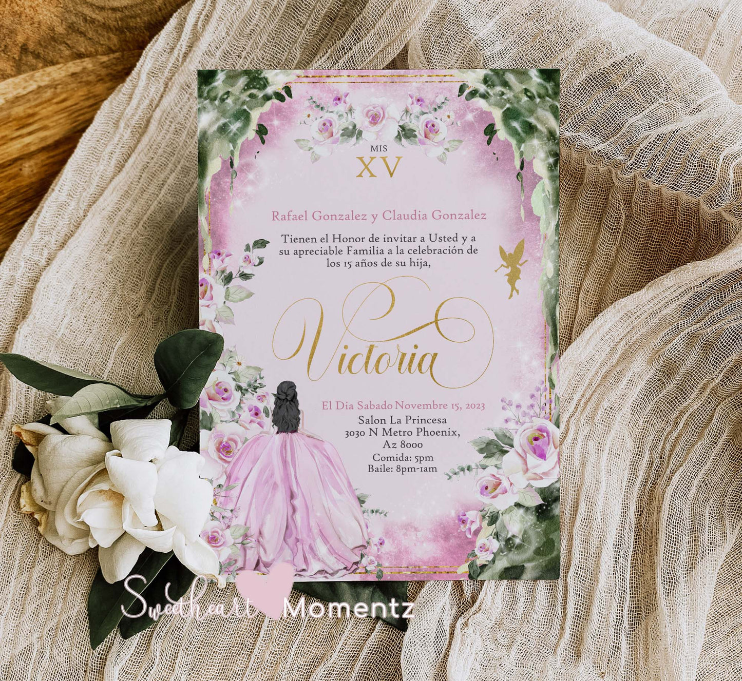 Pink Enchanted Forest Quinceanera Invitation