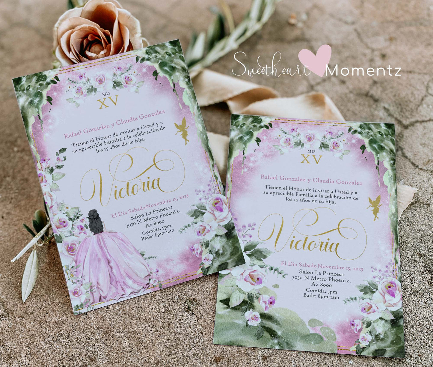 Pink Enchanted Forest Quinceanera Invitation