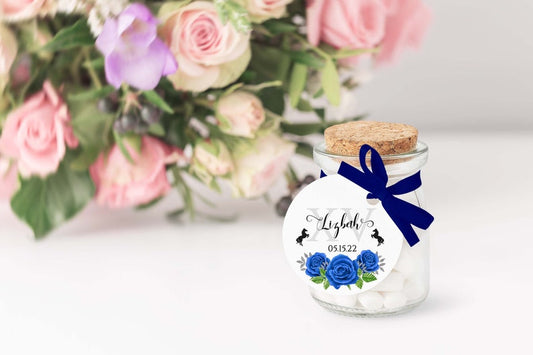 Blue Charro Quinceanera Party Favors, Blue Quinceanera Stickers, Blue Quinceanera Labels, Blue Quinceanera Tag, 2in Circle, #SL300