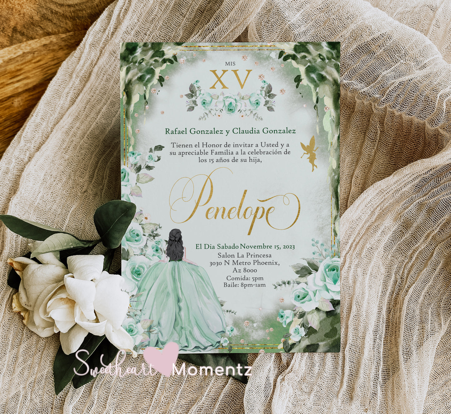 Emerald Green Enchanted Forest Quinceanera Invitation