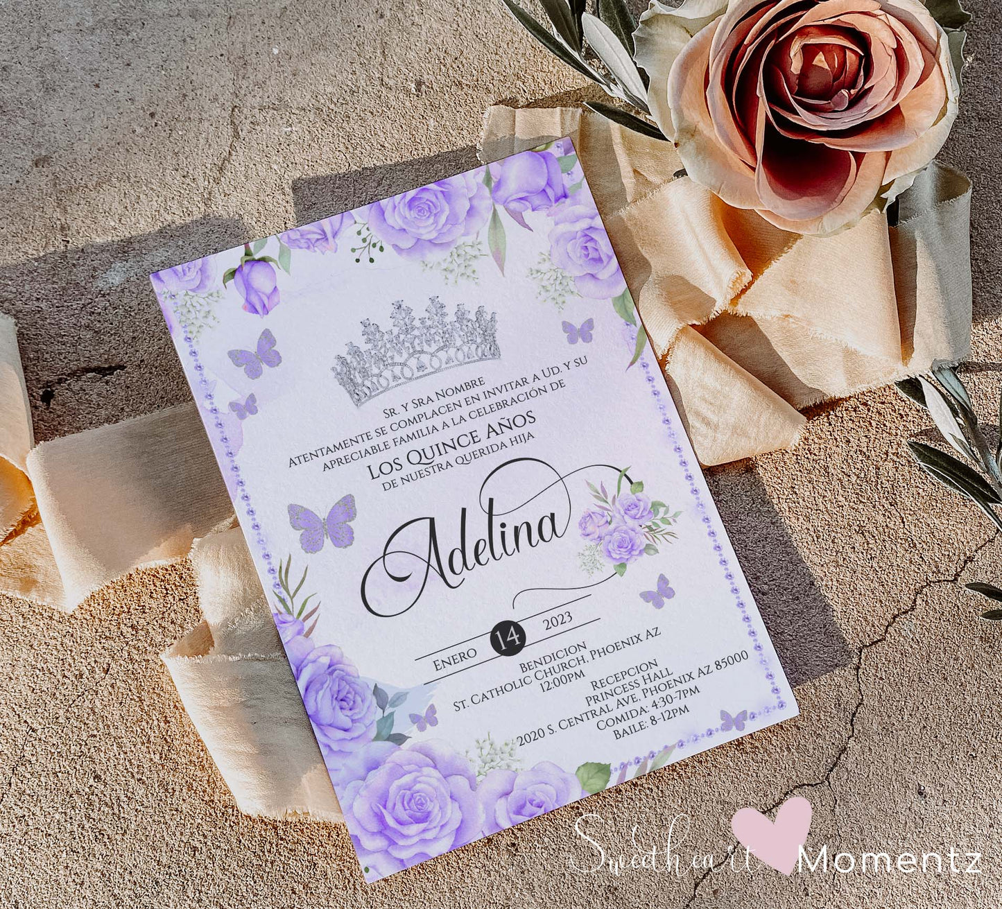 Purple Butterfly Quinceanera Invitation Style: Adelina