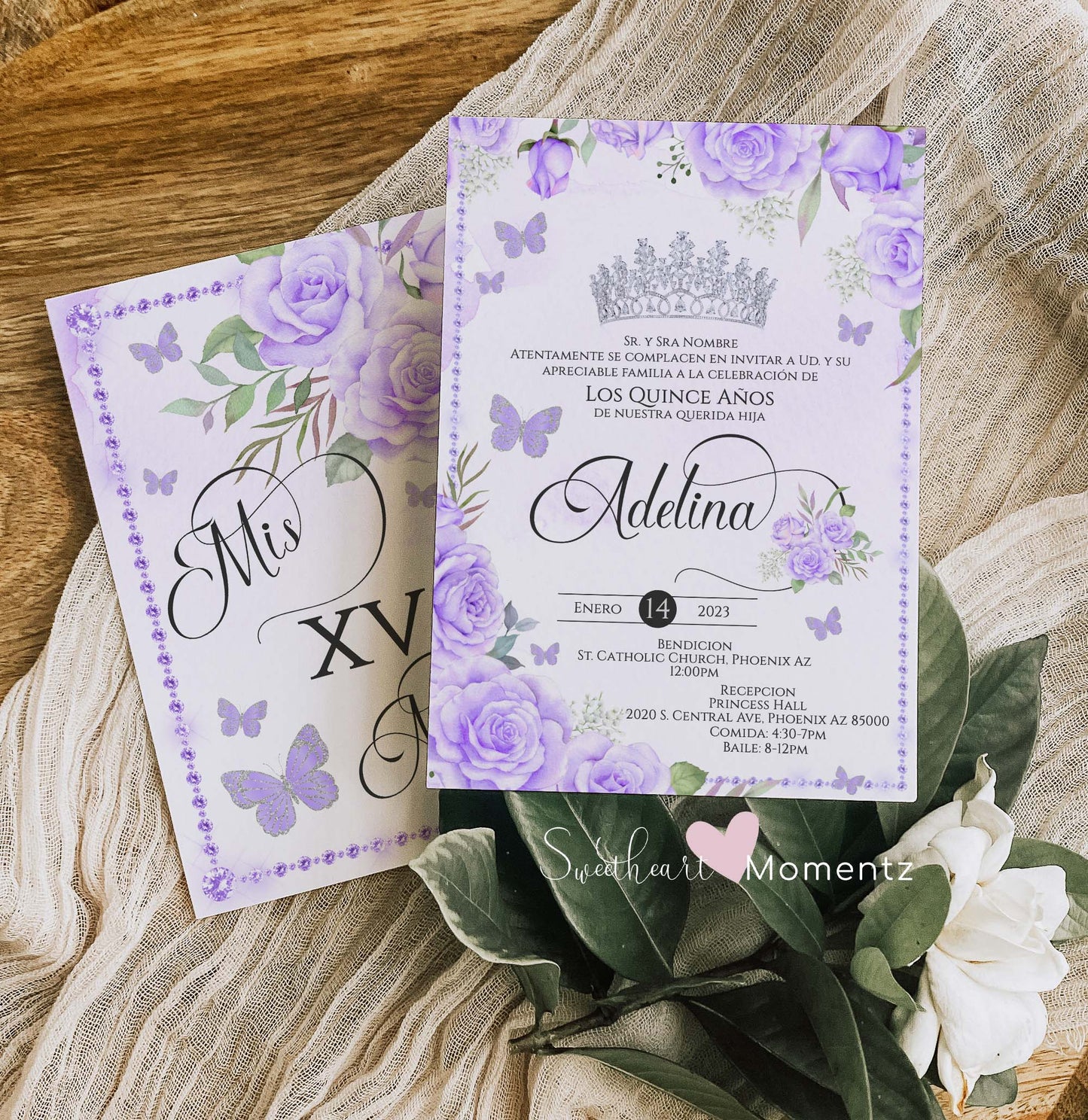 Purple Butterfly Quinceanera Invitation Style: Adelina