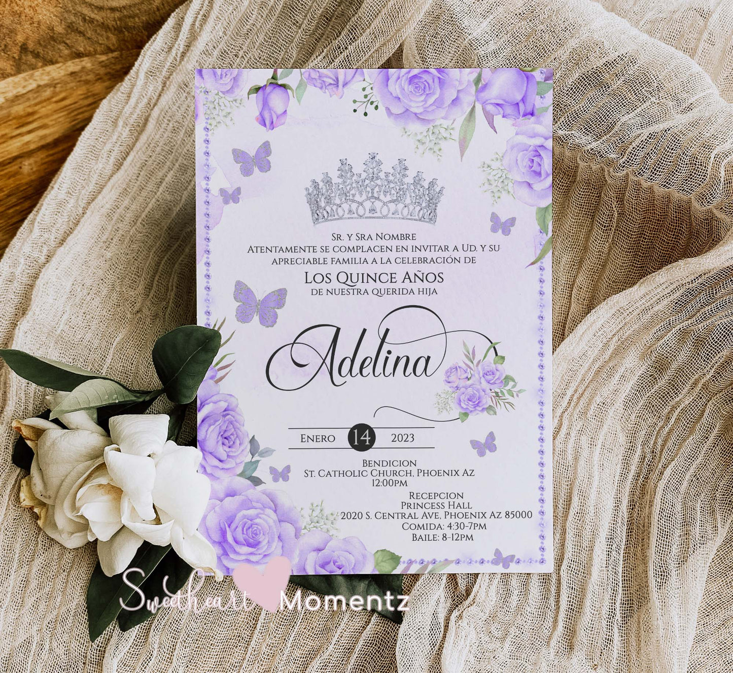 Purple Butterfly Quinceanera Invitation Style: Adelina