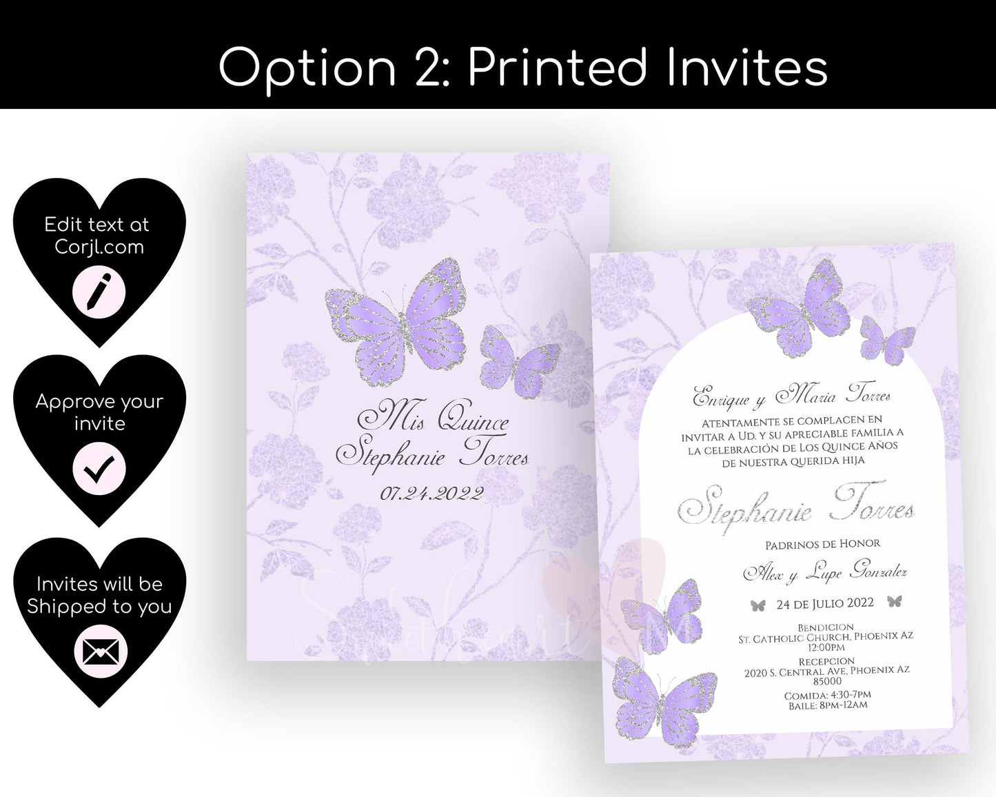 Purple and Silver Butterfly Quinceanera Invitation Style: Stephanie