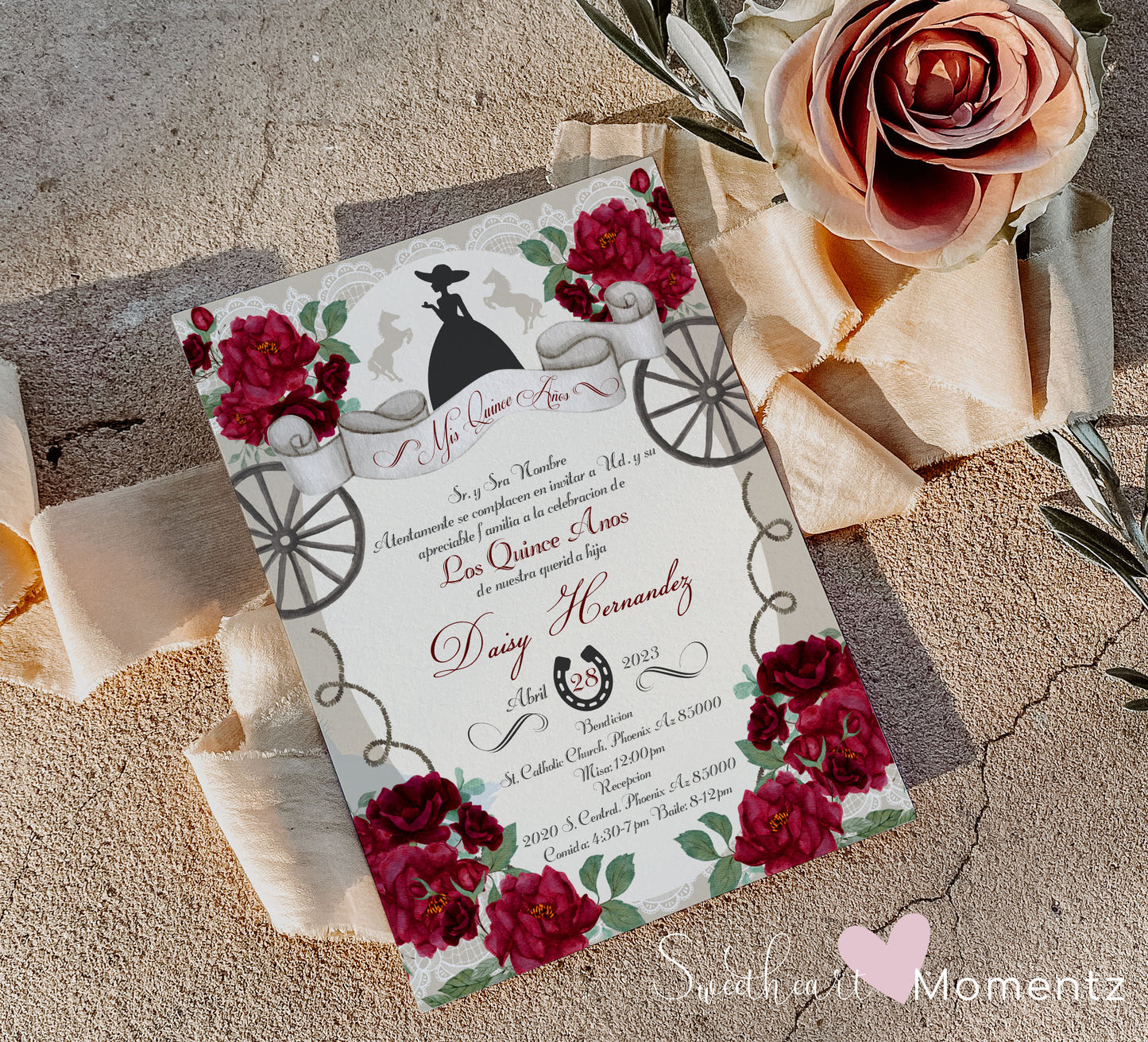 Red Charro Quinceanera Invitation Style: Daisy