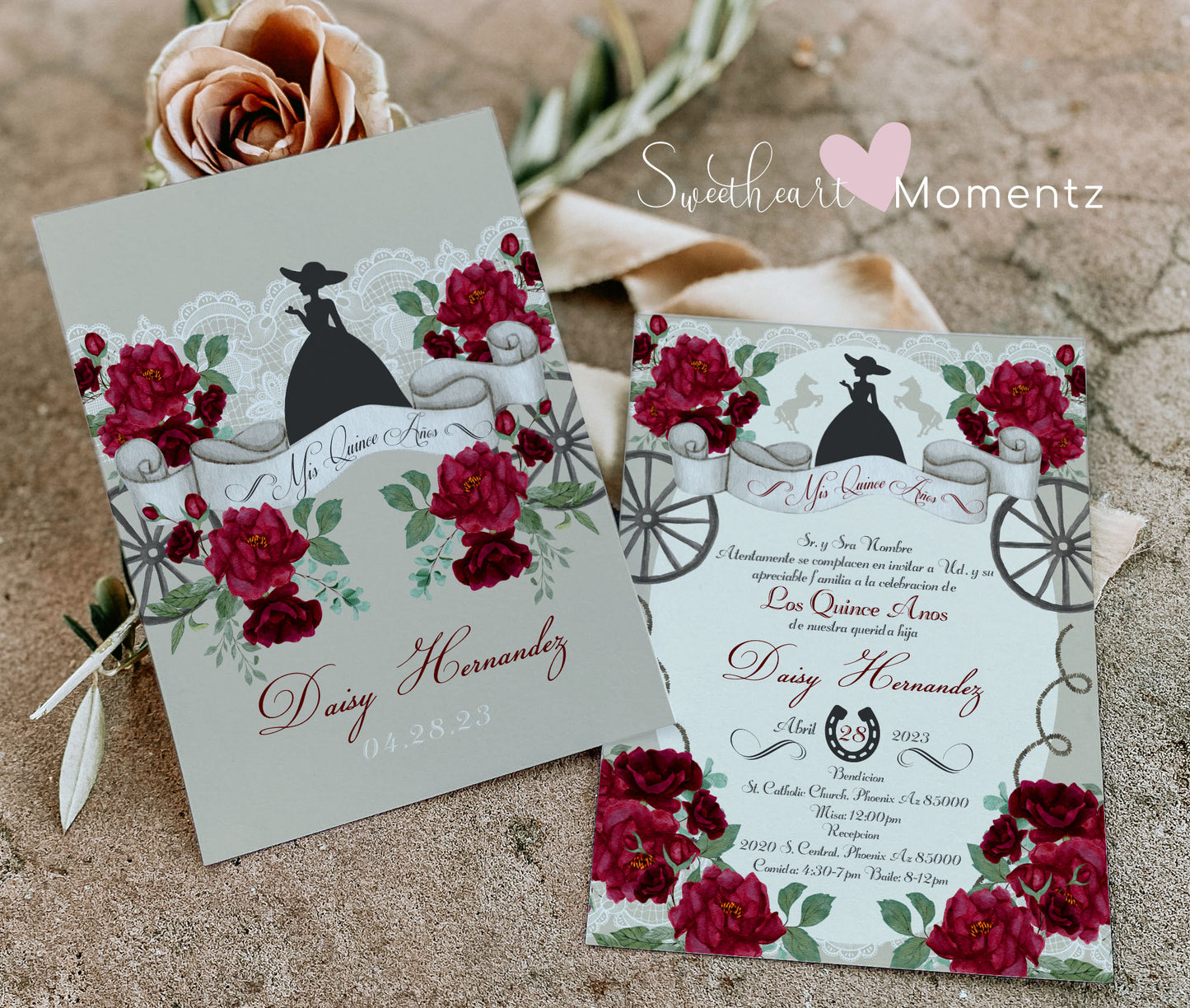 Red Charro Quinceanera Invitation Style: Daisy