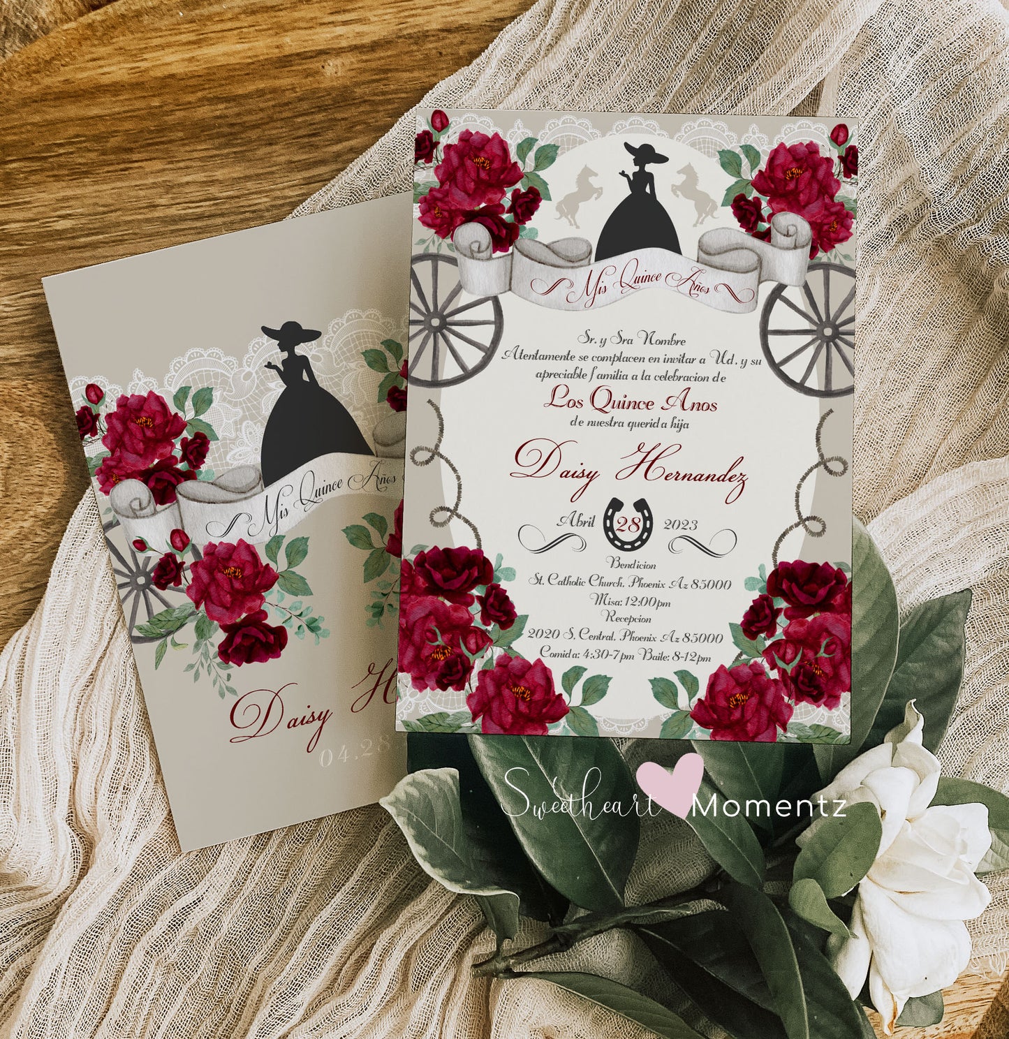 Red Charro Quinceanera Invitation Style: Daisy