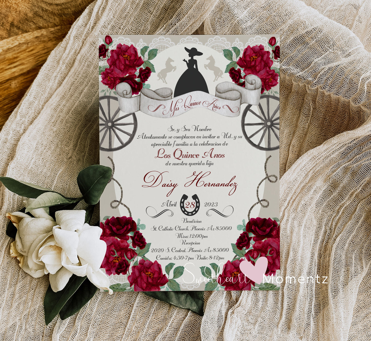 Red Charro Quinceanera Invitation Style: Daisy