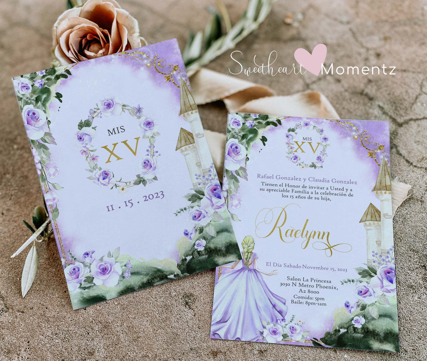 Purple and Gold Rapunzel Quinceanera Invitation