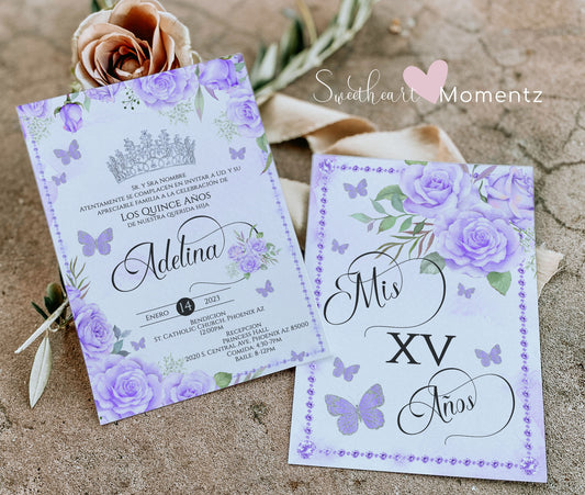 Purple Butterfly Quinceanera Invitation Style: Adelina