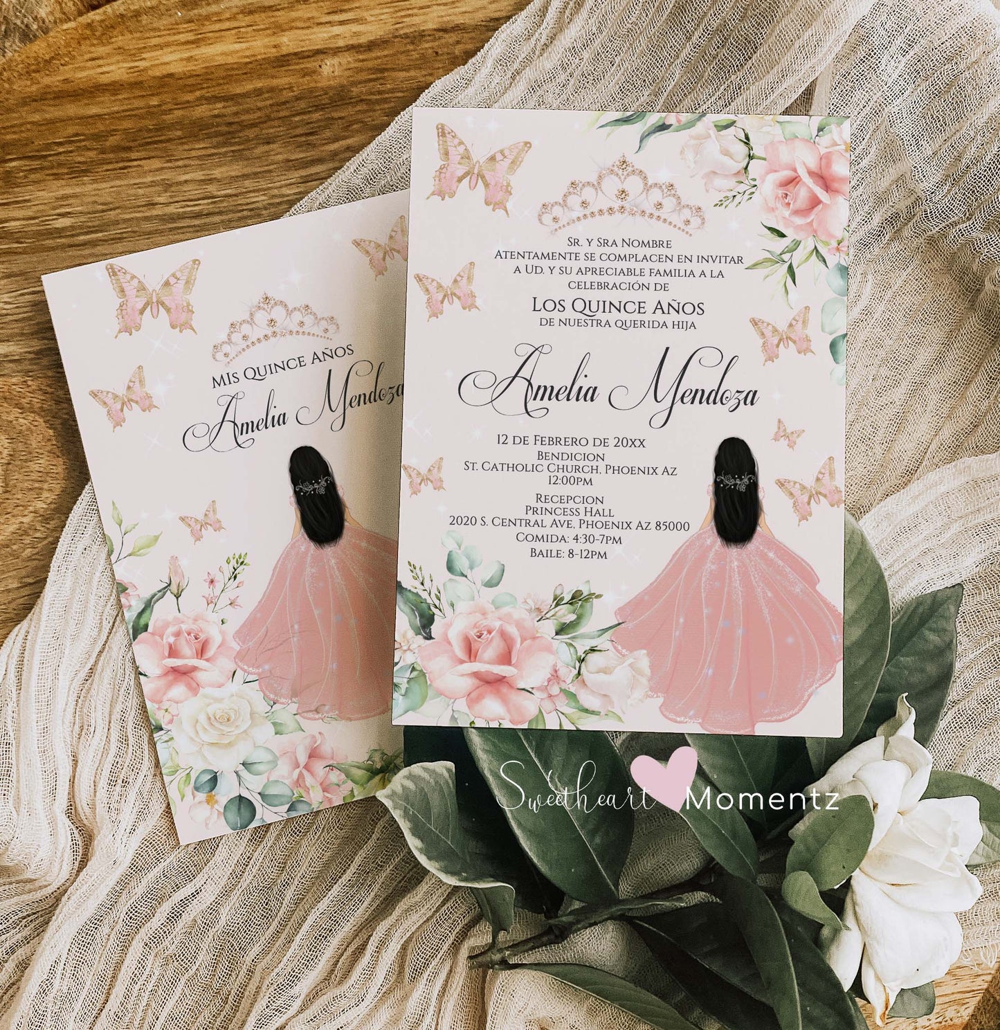 Blush Butterfly Quinceanera Invitation Style: Amelia v.1