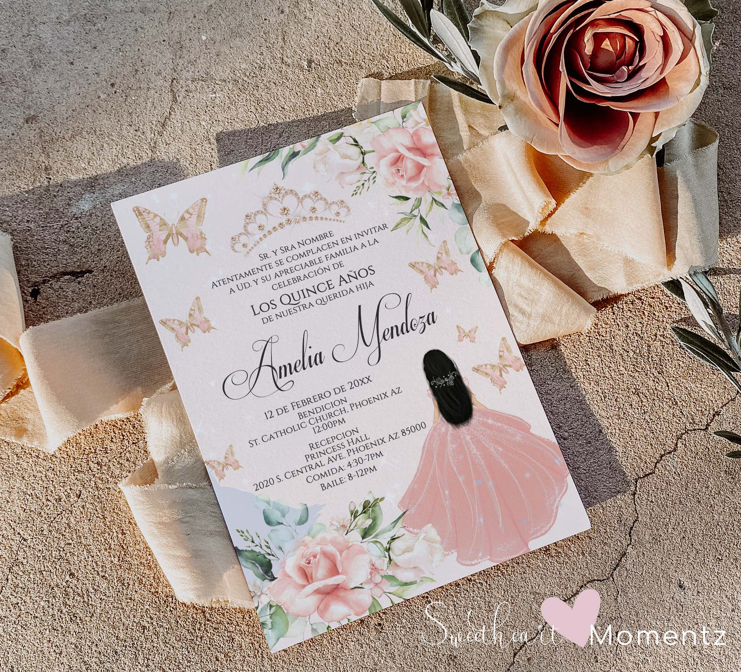 Blush Butterfly Quinceanera Invitation Style: Amelia v.1