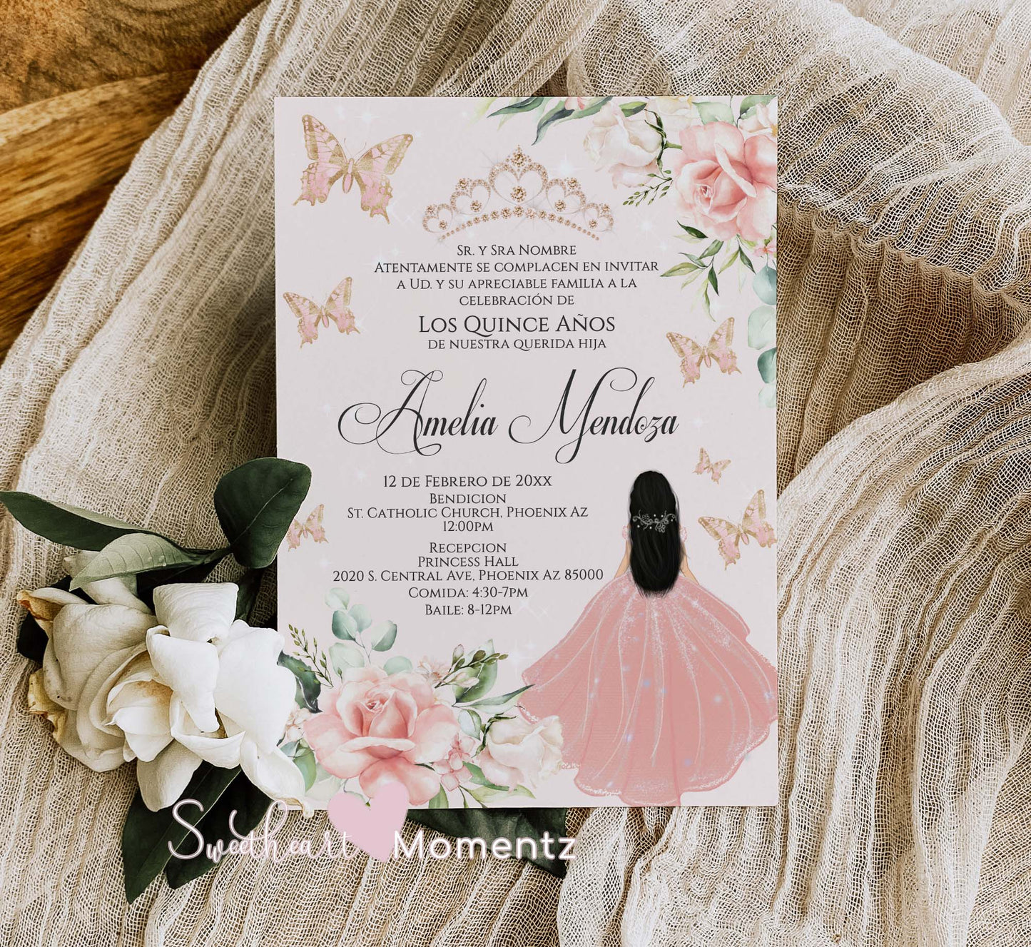 Blush Butterfly Quinceanera Invitation Style: Amelia v.1