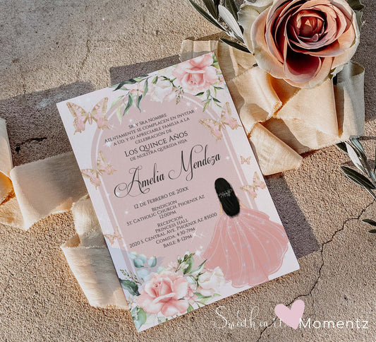 Blush Butterfly Quinceanera Invitation Style: Amelia v.2