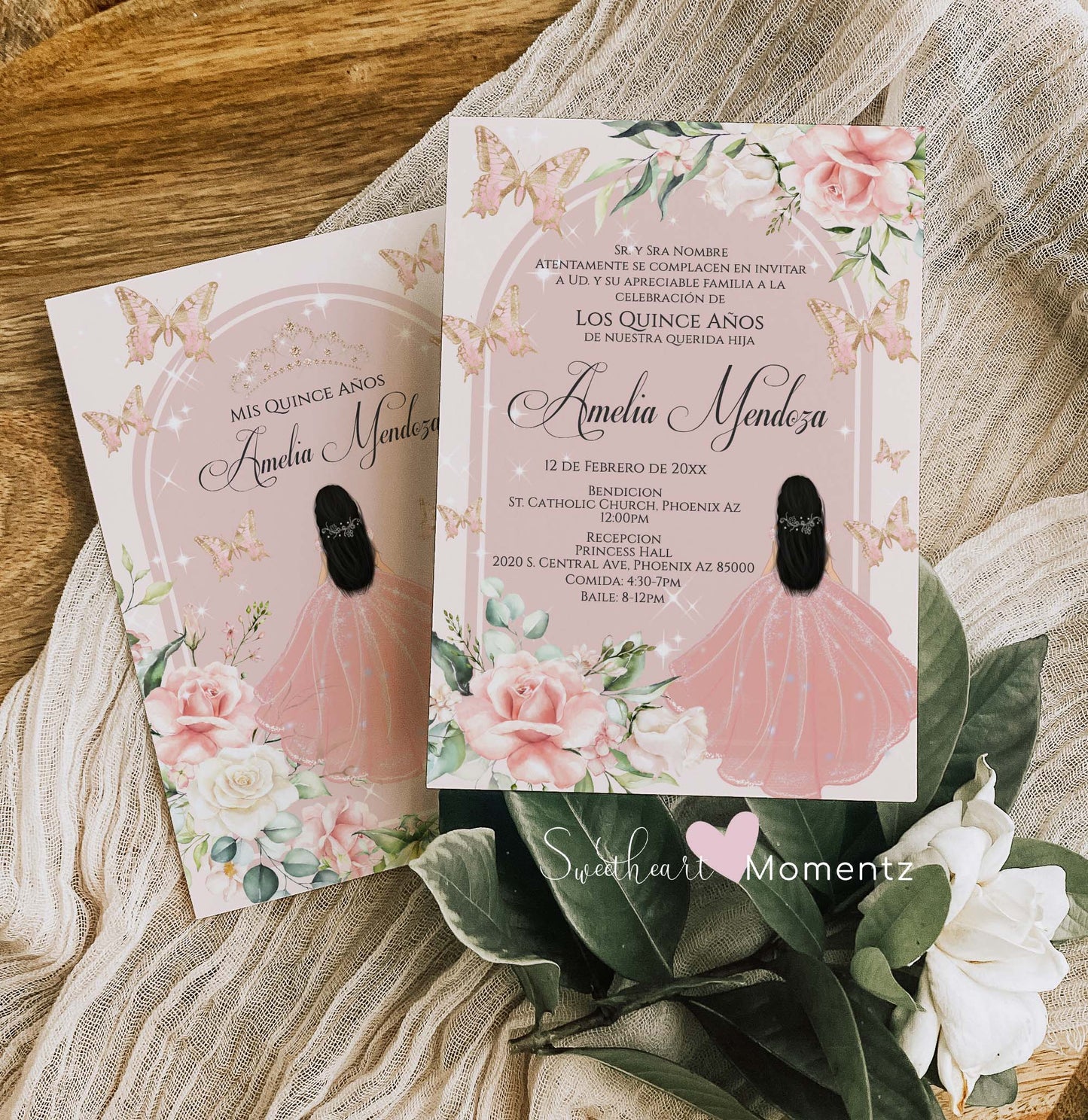 Blush Butterfly Quinceanera Invitation Style: Amelia v.2