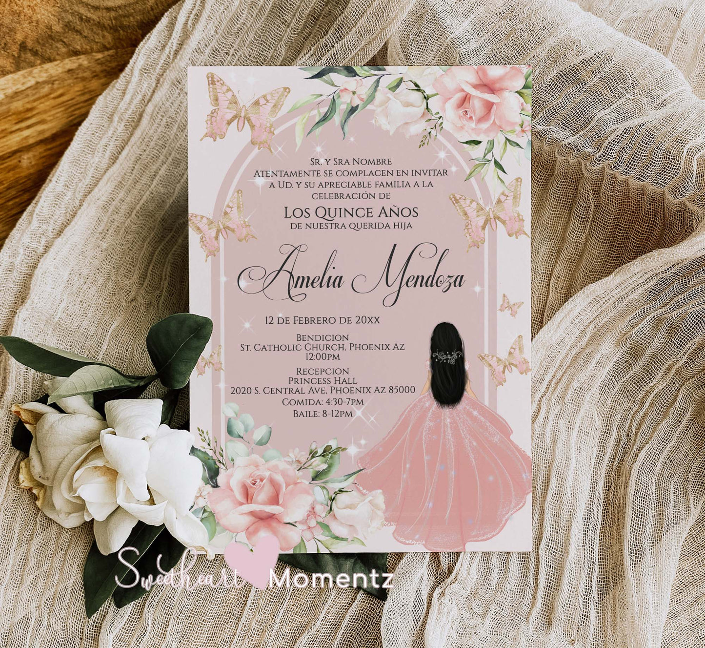 Blush Butterfly Quinceanera Invitation Style: Amelia v.2