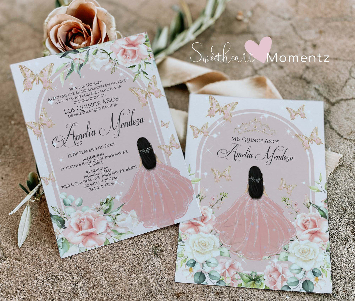 Blush Butterfly Quinceanera Invitation Style: Amelia v.2