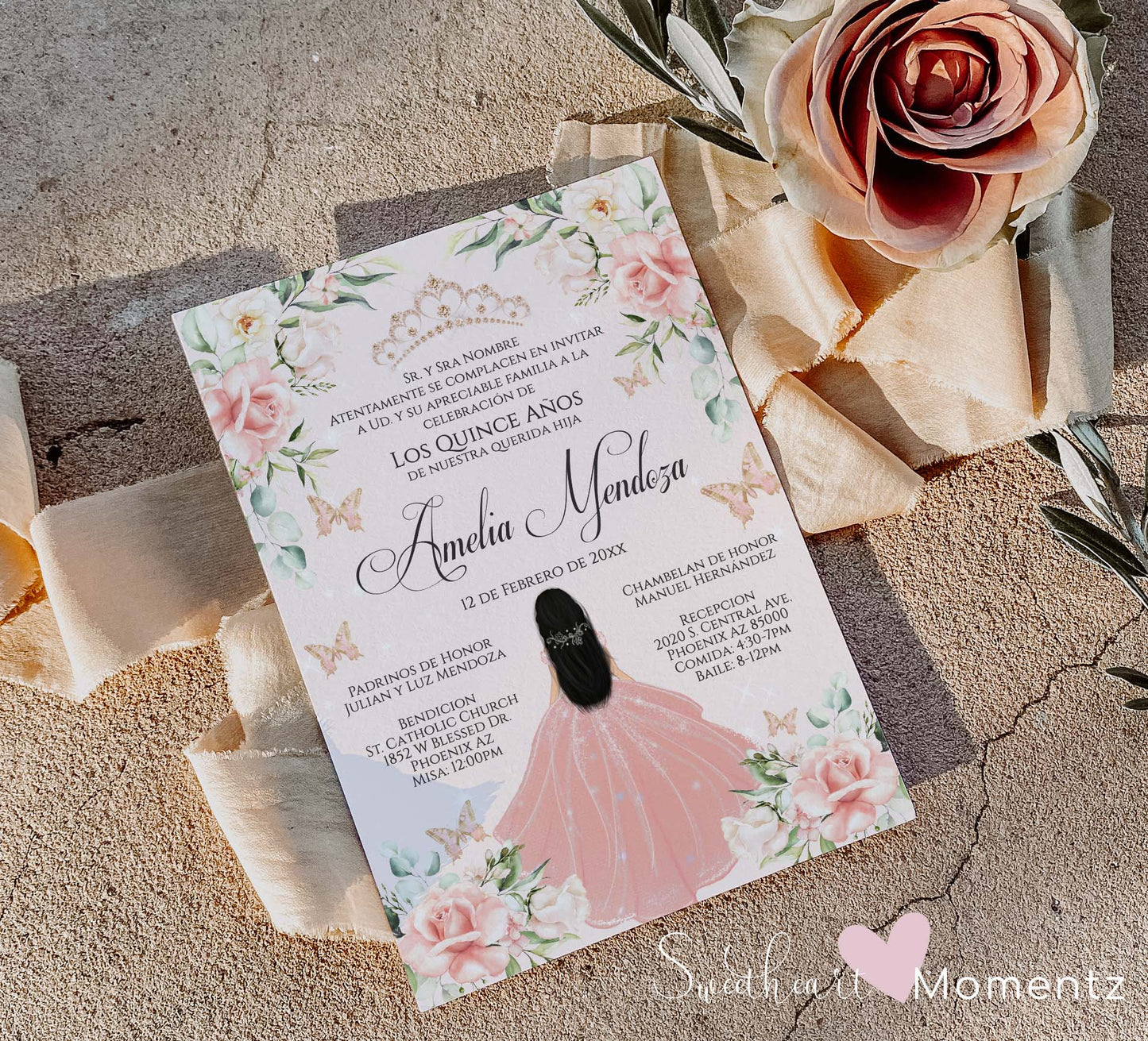 Blush Butterfly Quinceanera Invitation Style: Amelia v.3