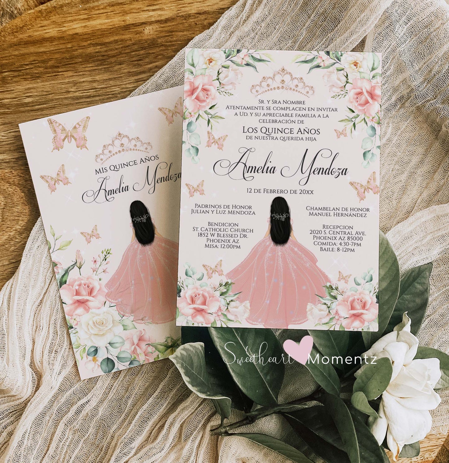 Blush Butterfly Quinceanera Invitation Style: Amelia v.3