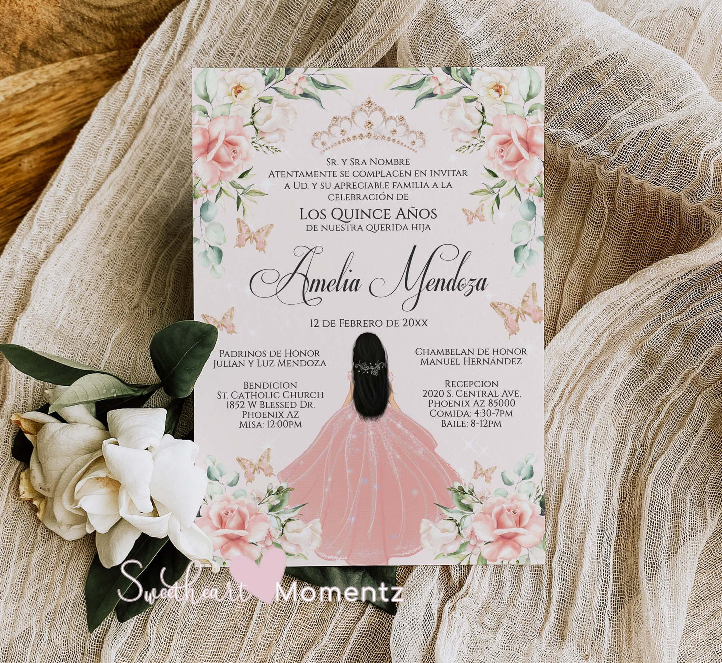 Blush Butterfly Quinceanera Invitation Style: Amelia v.3