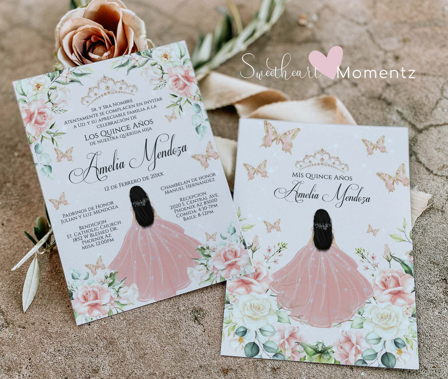 Blush Butterfly Quinceanera Invitation Style: Amelia v.3