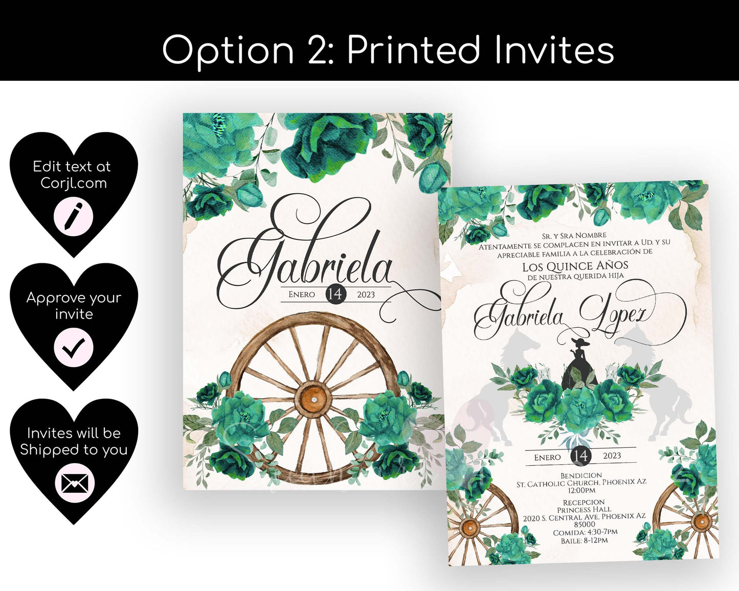 Emerald Green Charro Quinceanera Invitation Style: Gabriela