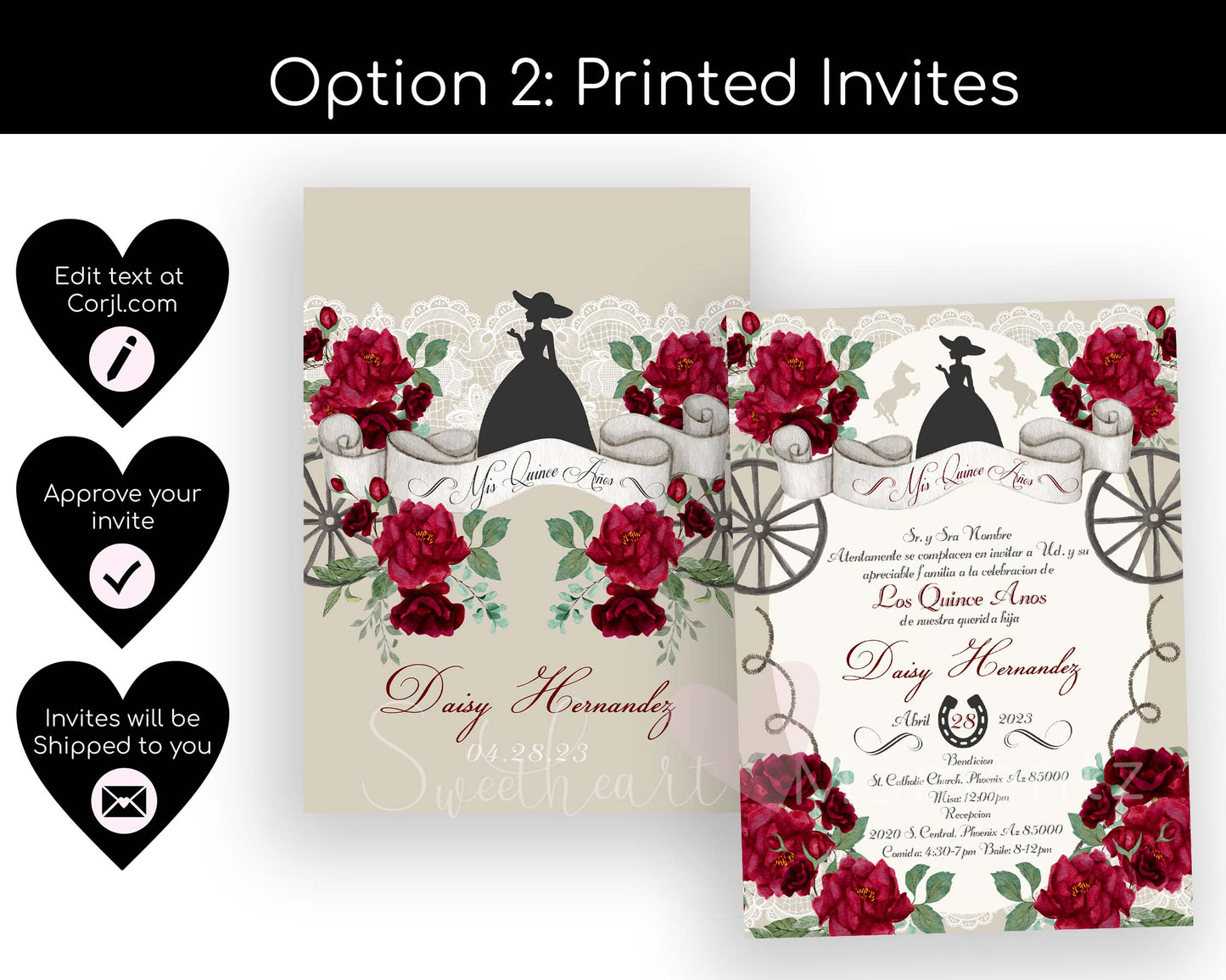 Red Charro Quinceanera Invitation Style: Daisy