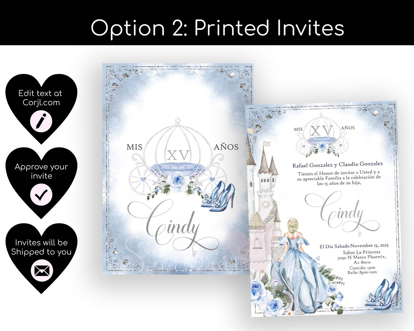 Blue and Silver Cinderella Quinceanera Invitation