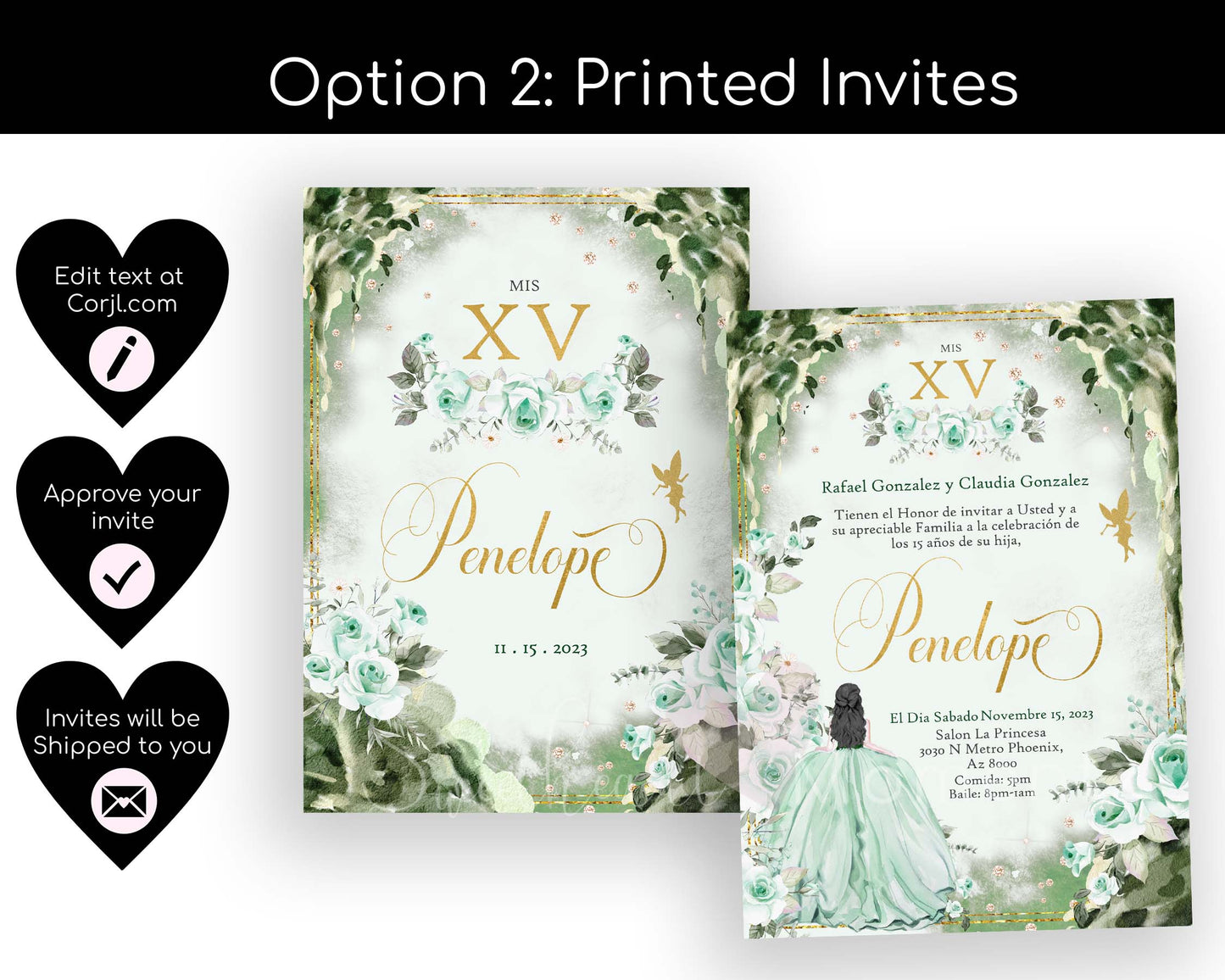 Emerald Green Enchanted Forest Quinceanera Invitation