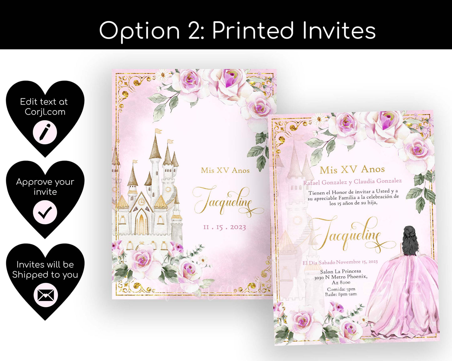 Pink and Gold Princess Quinceanera Invitation