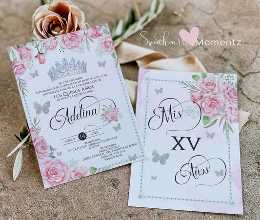 Pink Butterfly Quinceanera Invitation Style: Adelina