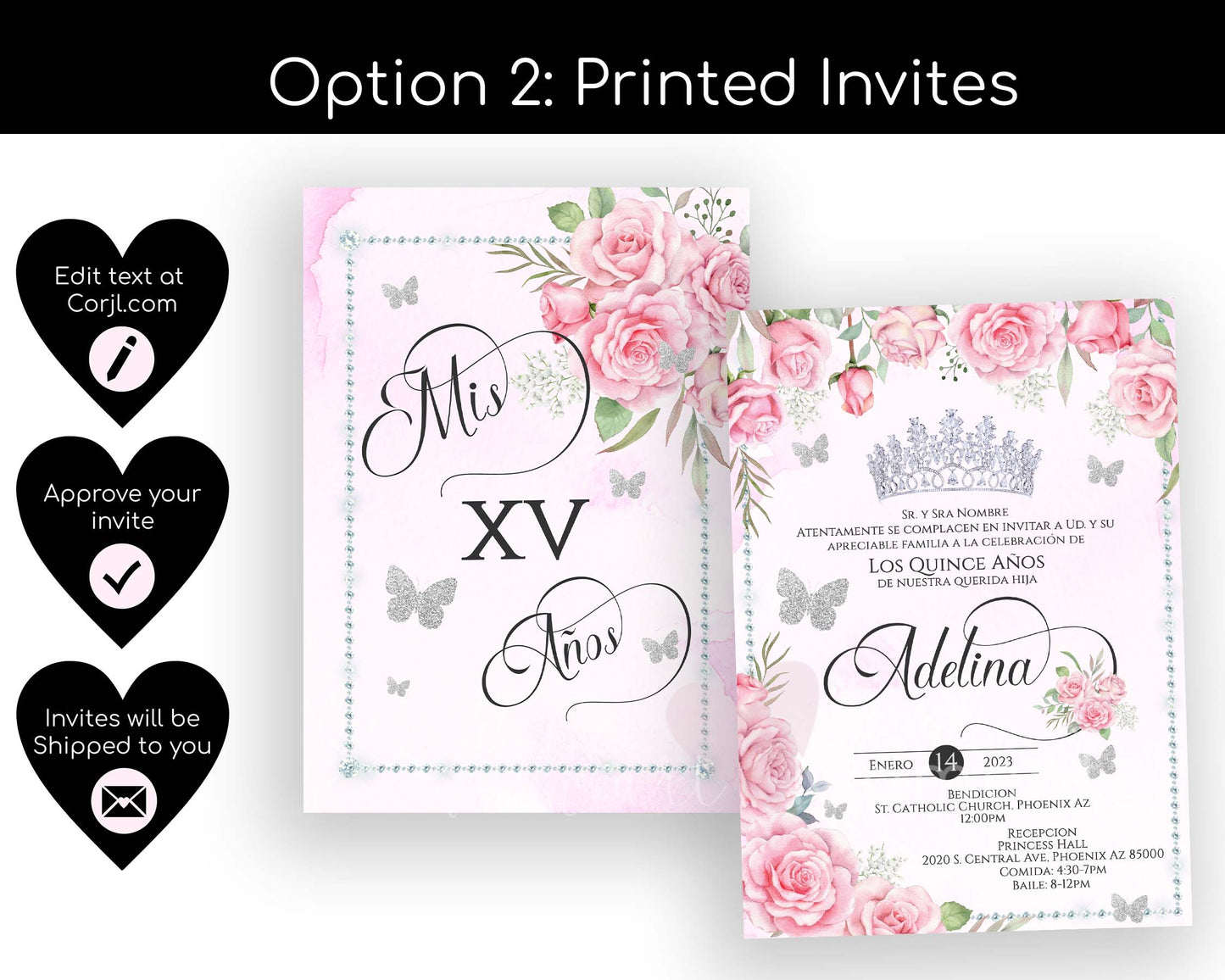 Pink Butterfly Quinceanera Invitation Style: Adelina