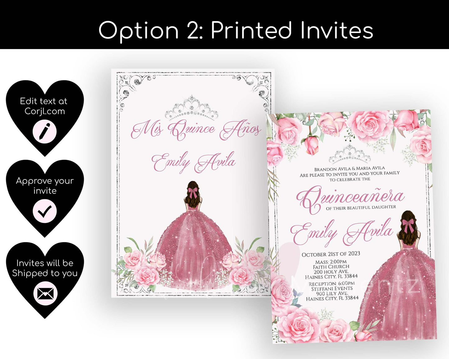 Pink and Silver Quinceanera Invitation Style: Emily