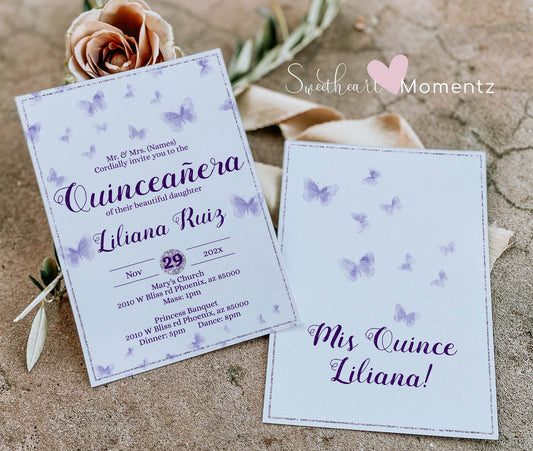 Purple Butterfly Quinceanera Invitation Style: Liliana