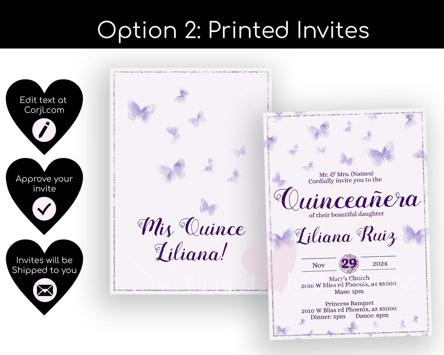 Purple Butterfly Quinceanera Invitation Style: Liliana