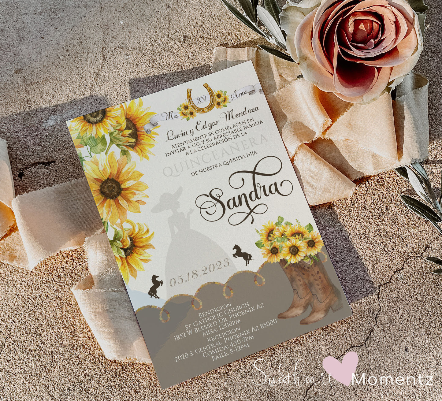 Sunflower Charro Quinceanera Invitation Style: Sandra v.2